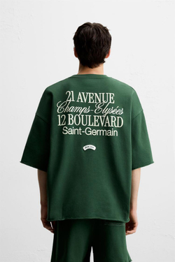 ZARA ФУТБОЛКА С ВЫШИВКОЙ, ЗЕЛЕНЫЙ