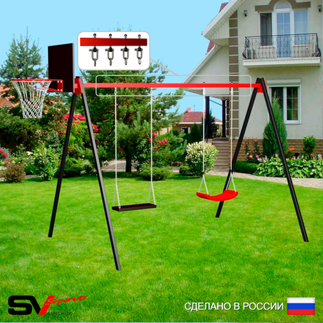 Уличные качели Sv Sport УК175КВ2 (3.0м/Щит баскет/"Лодочка"/Деревянные/Подвесы на втулке 2к)