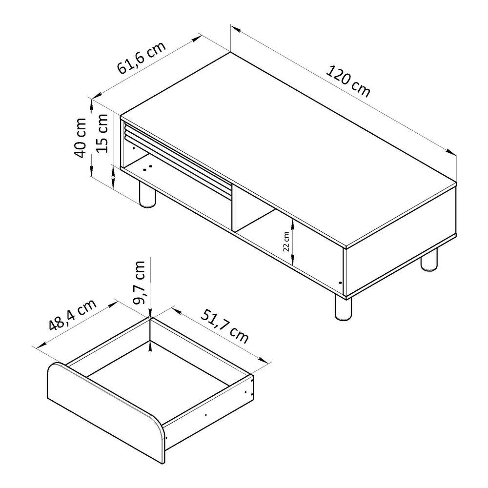 Журнальный столик 120х62х40, Ола, тумба под телевизор, с ящиком, серый / сосна, Dipriz