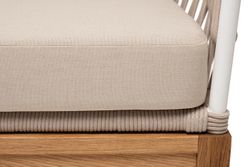 "Диего" диван 2-местный плетеный из роупа, основание дуб, каркас алюминий светло-серый (RAL7035) шагрень, роуп бежевый круглый, ткань бежевая 15052