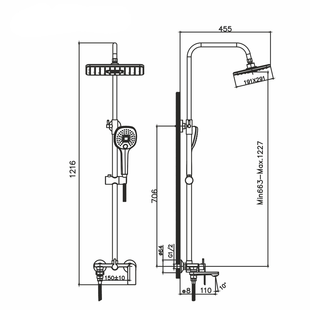 Душевая система ML33-06GR "City Graphite"(смес35К с изл+лейка3поз.+душ.шланг+тропич.душ.) ГРАФИТ