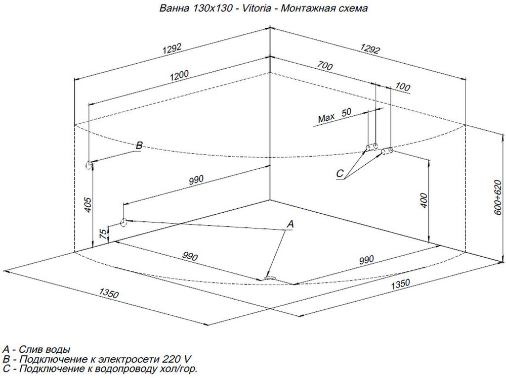 Акриловая ванна Aquanet Vitoria 130x130