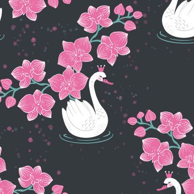 Лебедь с орхидеями