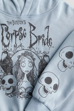 H&M Толстовка с капюшоном и принтом, светло-голубой