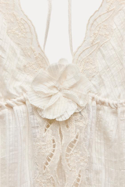 ZARA ТОП С ГОРЛОВИНОЙ ХАЛТЕР, КОСТЯНОЙ