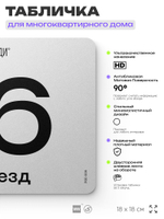 Табличка с номером подъезда 6, для многоквартирного жилого дома, серия СОСЕДИ, 18х18 см, пластиковая, Айдентика Технолоджи