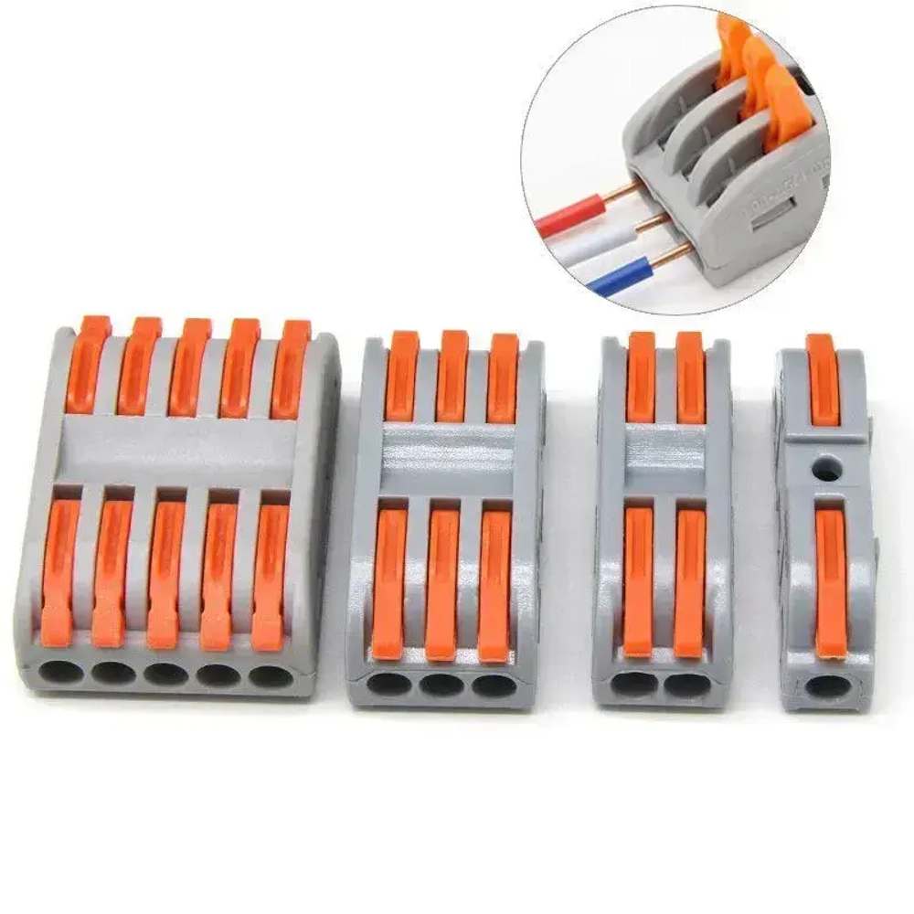 Клемма соединительная проходная для проводов типа WAGO, быстрозажимная, 10 шт, 3 полюса, 6 контактов, оранжевый
