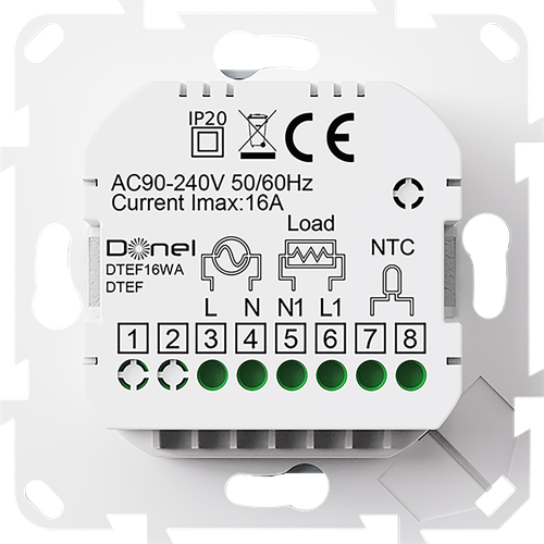 Термостат с датчиком пола, программируемый, 16 A, 55*55 мм.белый, ручка настройки