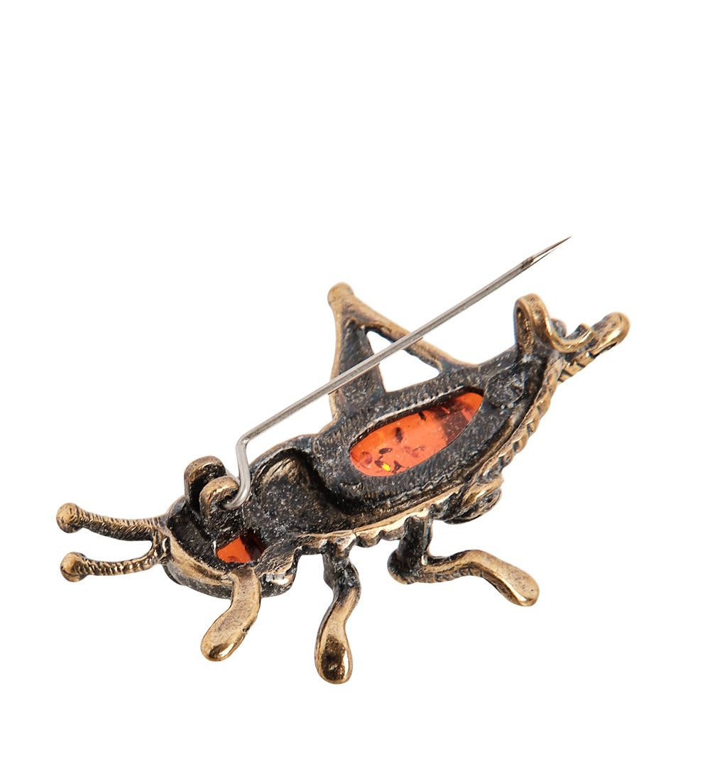AM-2343 Брошь «Кузнечик Кузя» (латунь, янтарь)