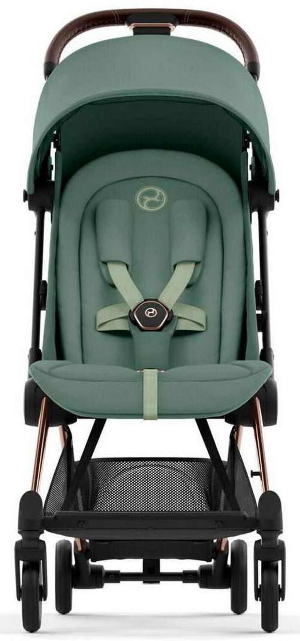 Коляска Cybex Coya Rosegold Frame Aton S2 i-Size Lava Grey Leaf Green с дождевиком и бампером