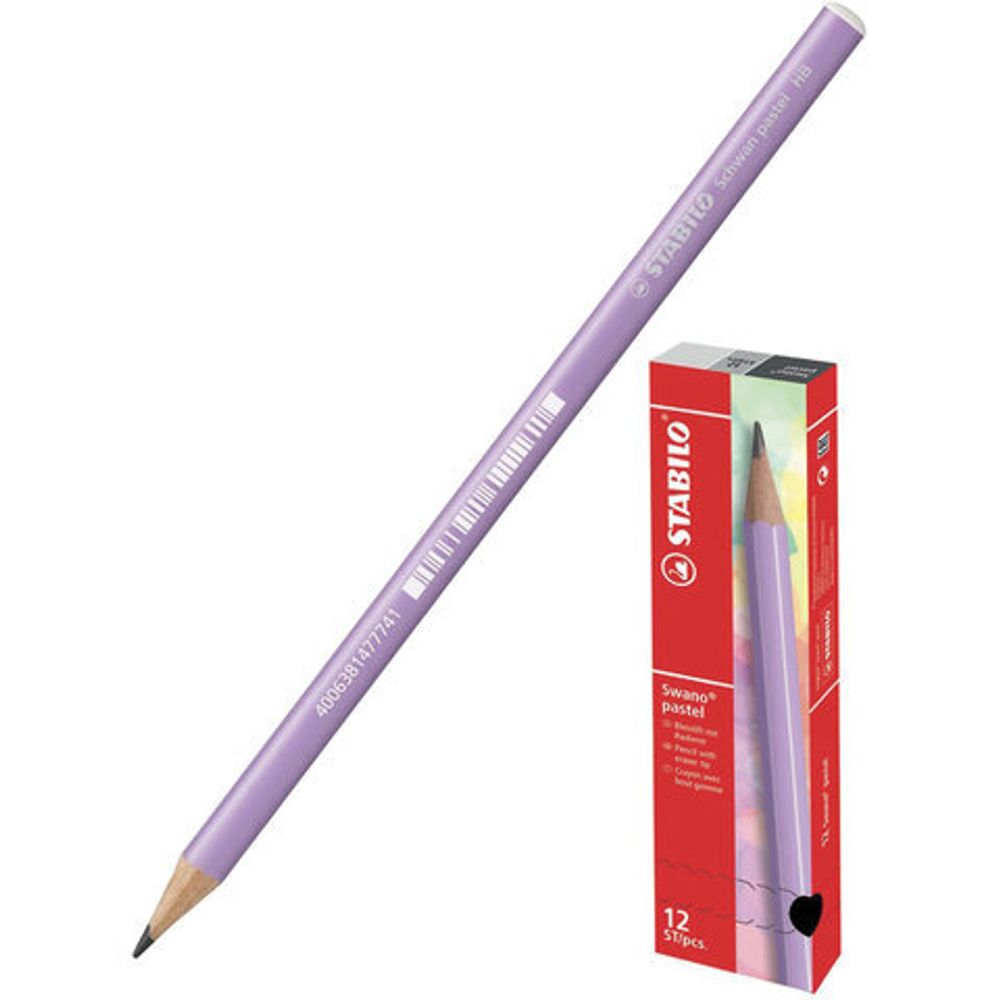 Карандаш чернографитный STABILO, 1 шт., "Schwan Pastel", HB, корпус пастельный фиолетовый, 421/HB-3