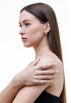 Серьги-джекеты из серебра с золочением и вставками из выращенного бриллианта