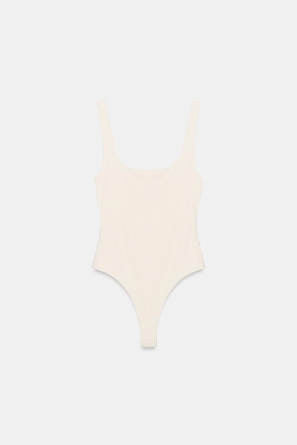 ZARA ЭЛАСТИЧНОЕ БОДИ С КВАДРАТНЫМ ВЫРЕЗОМ, ЭКРЮ