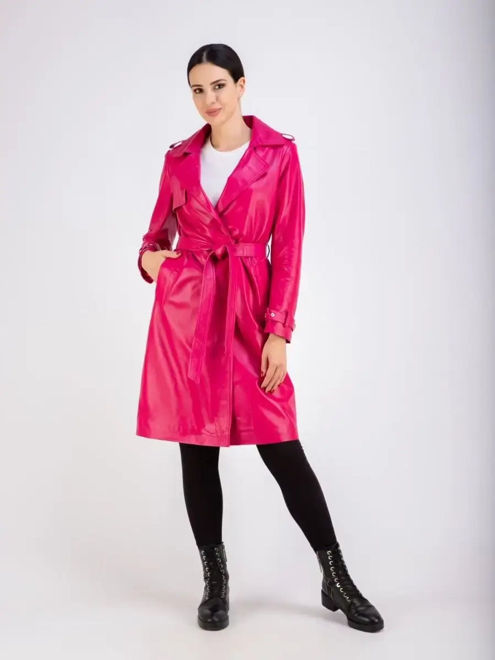 Плащ женский тренчкот длинный кожаный натуральный Турция