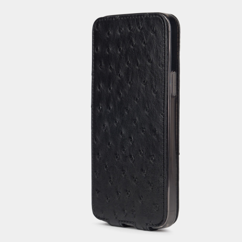 Чехол для iPhone 15 Pro Max из кожи страуса, черного цвета