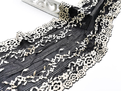 Эластичное кружево, 18 см, черное и светло-бежевое, (Арт: EK-2717), м