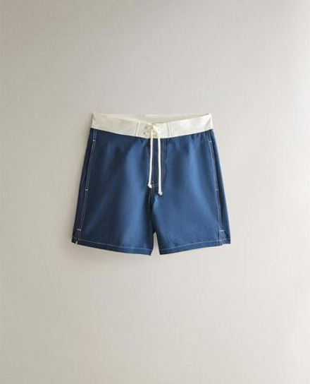 ZARA HOME ПЛАВКИ-БЕРМУДЫ С КОНТРАСТНЫМ ПОЯСОМ, СИНИЙ