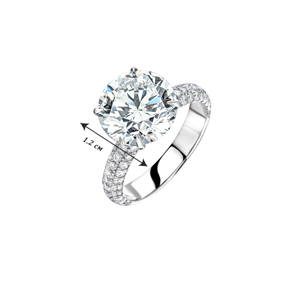 Кольцо с лабораторно-выращенным бриллиантом массой 5 ct и обсыпкой паве по шинке