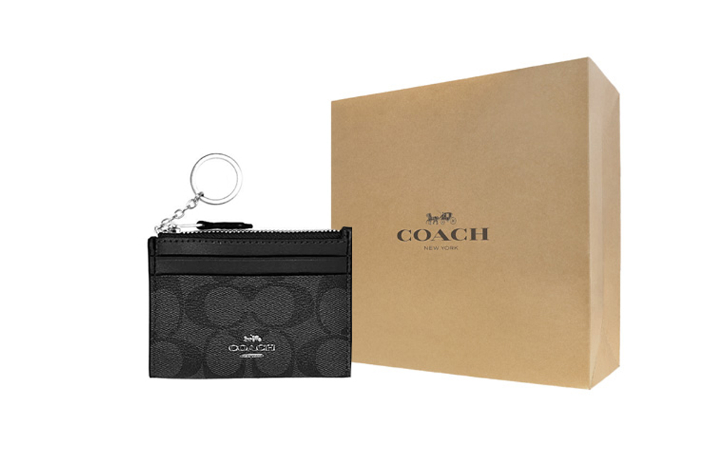 COACH Skinny Id Case Artificial Leather Document Wallet, Card Holder Regular Women"s Black