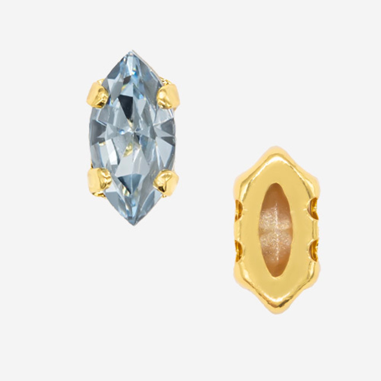 Кристалл Маркиз (Marquise Fancy Stone) в цапах, оттенок "Светлый Сапфир"/"Light Sapphire", 8*4мм, позолота