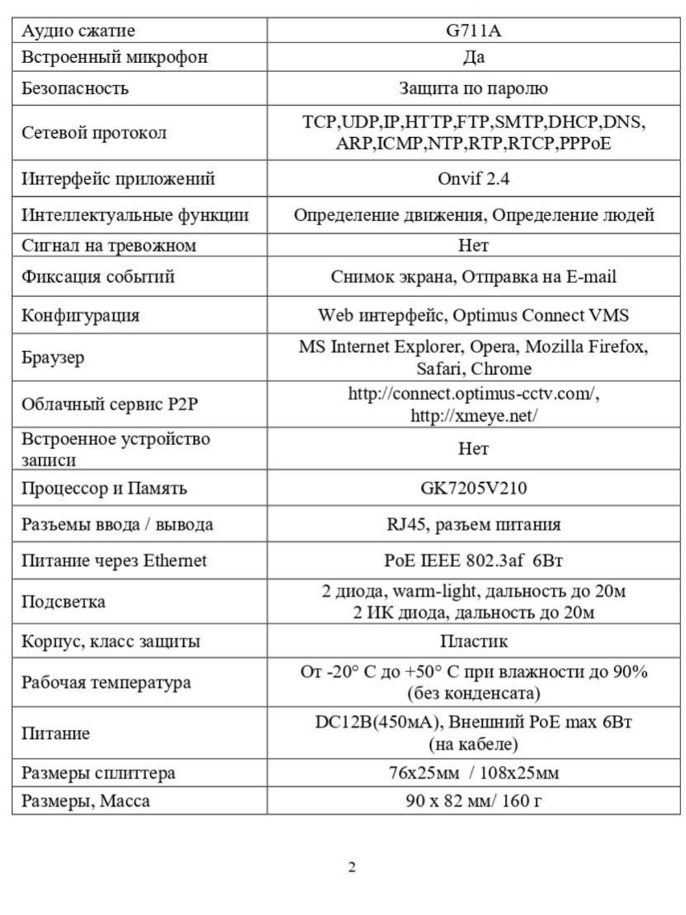 Видеокамера Optimus IP-E022.1(2.8)MPL_V.1