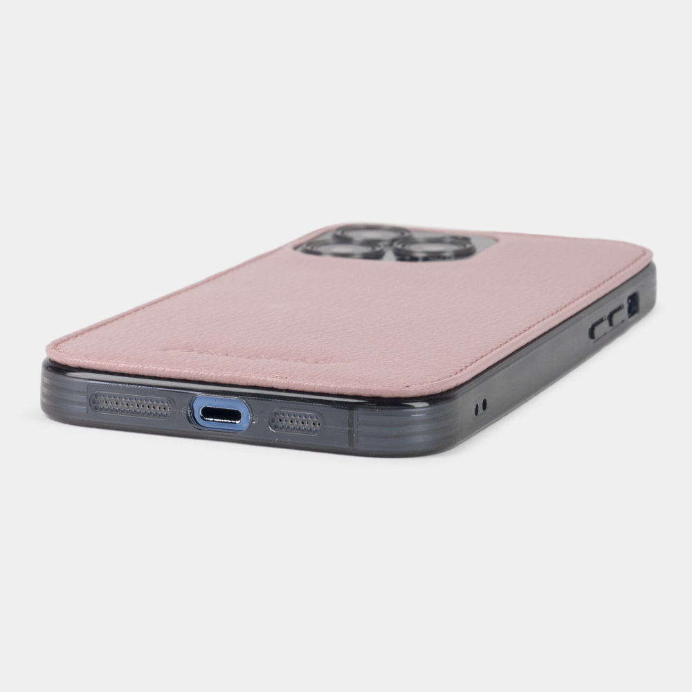 Чехол для iPhone 15 Pro Max из кожи козы, пудрового цвета