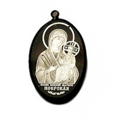 Кулон-оберег "Иверская Божья Матерь" обсидиан