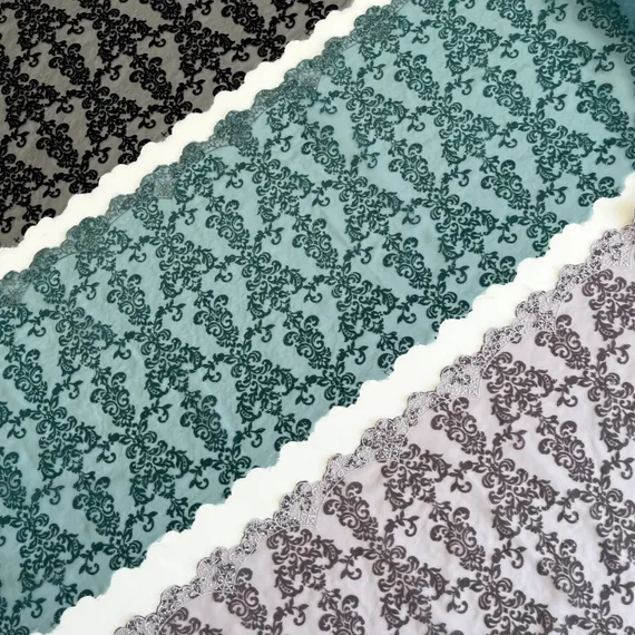 Кружево флок на сетке черное 25 см