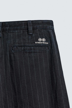 ZARA БРЮКИ BALLON В ПОЛОСКУ, СИНИЙ