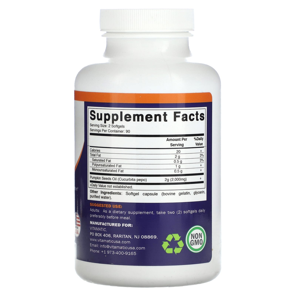 Vitamatic, тыквенное масло, 180 капсул (1000 мг в 1 капсуле)