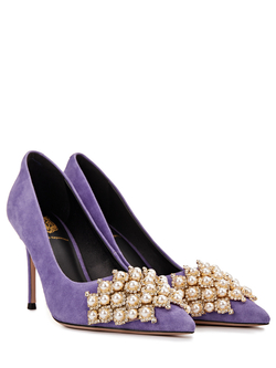 Женские туфли сиреневые с жемчугом