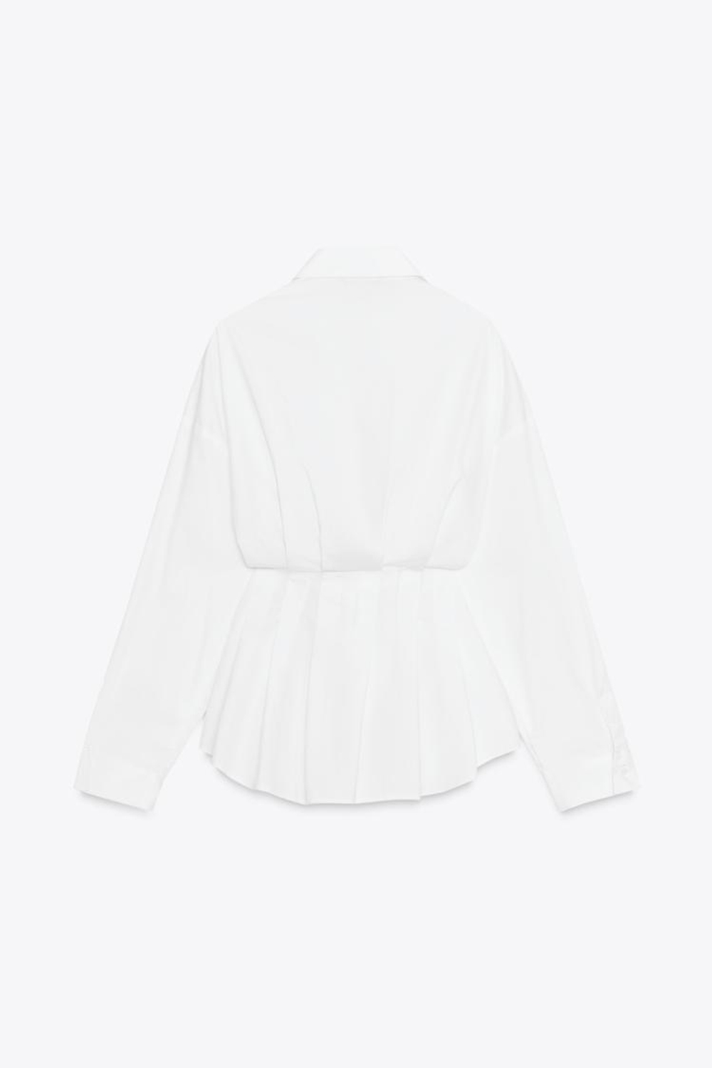ZARA РУБАШКА ИЗ ПОПЛИНА СО СКЛАДКАМИ, БЕЛЫЙ