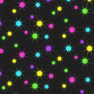 разноцветные неоновые звёзды на чёрном фоне