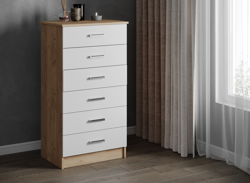 Комод высокий Катрин 4, дуб крафт золотой/белый