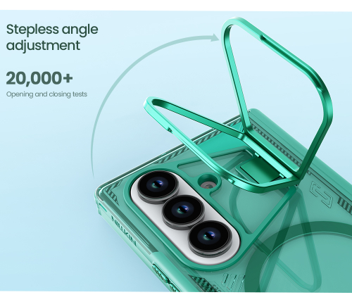 Чехол зеленого цвета с MagSafe от Nillkin с металлической откидной крышкой для камеры на Samsung Galaxy Fold 7, серия Iceblade Prop Magnetic