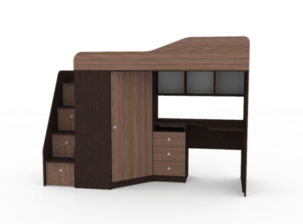 Кровать-чердак КарИВи Кадет 1 с универсальной лестницей Венге Бодего Темный
