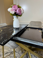 Круглый раздвижной стол "Черный мрамор", и стулья "Бостон" серый