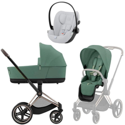 Коляска Cybex Priam IV Rosegold complete и автокресло Cloud G i-Size Fog Grey 3 в 1 Leaf Green