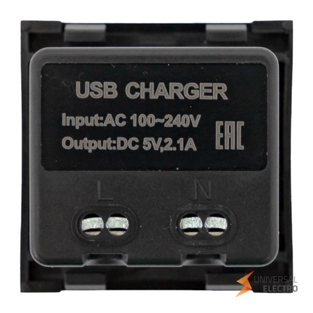 Розетка USB A+C, 2,1А, 2 гнезда, без индикатора, черная, матовая EKF