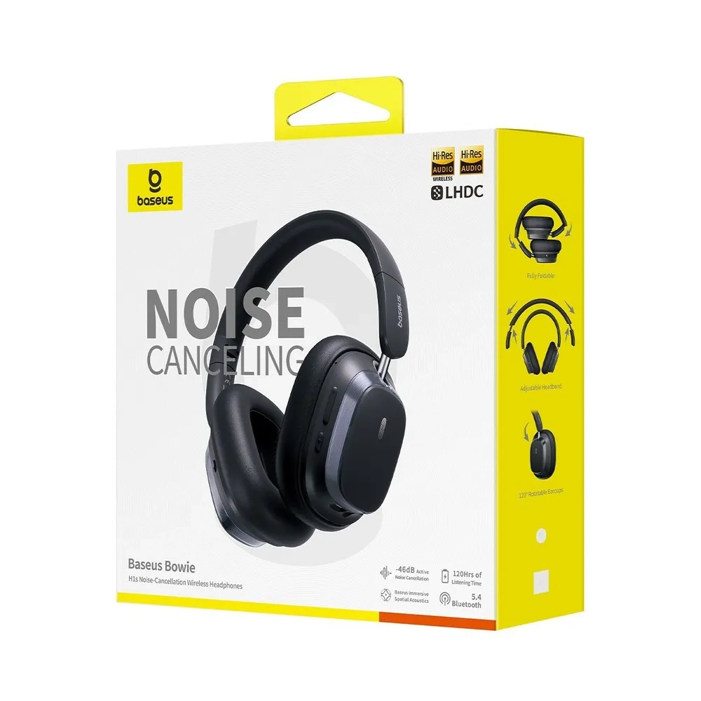 Наушники Baseus Bowie H1s, Bluetooth 5.4, шумоподавление, чёрные