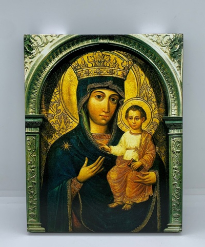 Икона на доске прямая печать по левкасу ручная работа «Юровичская Божия Матерь»