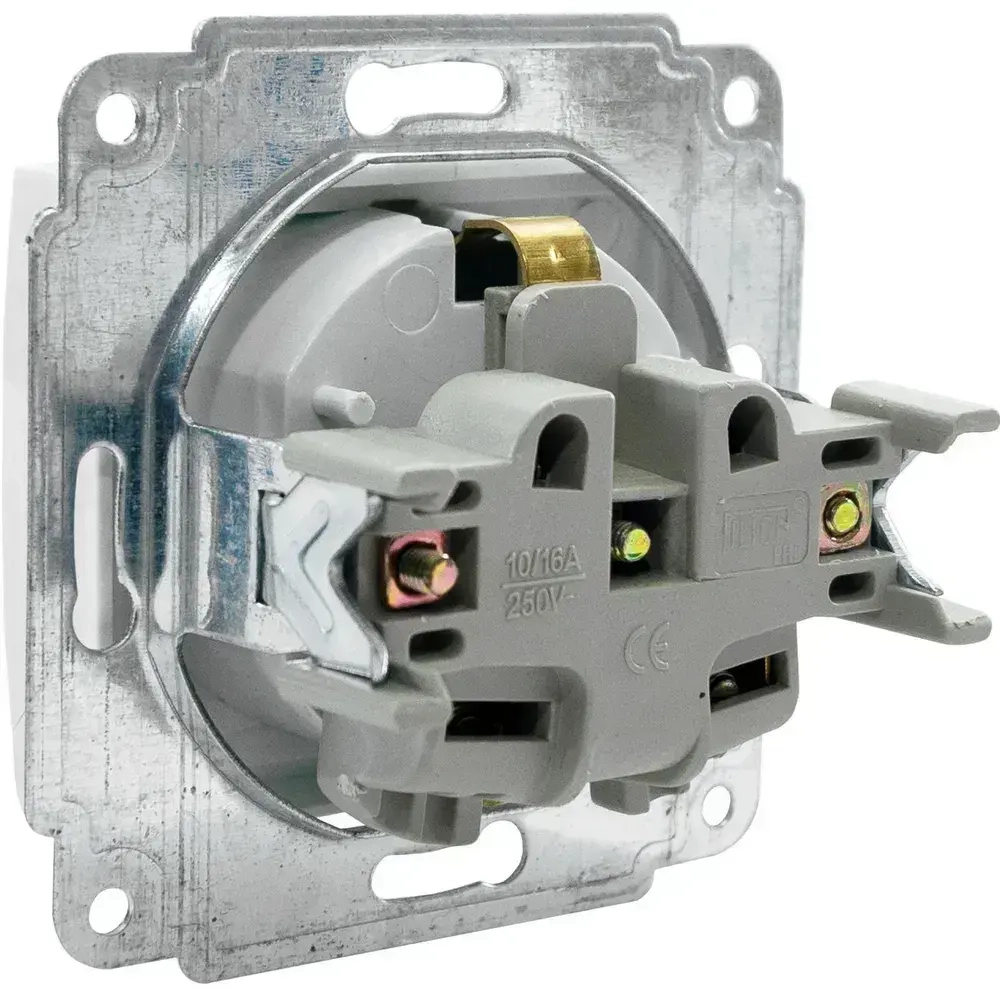 Розетка встраиваемая одинарная с заземления с крышкой IP 44 Jilion белый