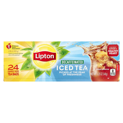Lipton, Черный чай со льдом, без кофеина, 24 чайных пакетика для всей семьи, 148 г (5,25 унции)