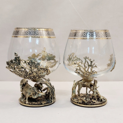 Набор из 2-х бокалов для коньяка "Охота на вепря и Охота на лося" (подарочный футляр)