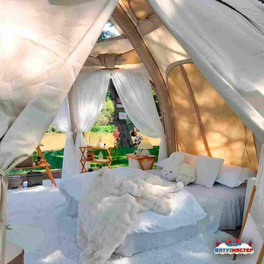 Пневмокаркасная юрта «Гармония» 5×5×2,5 м — для глэмпинга из ПВХ, бежевая