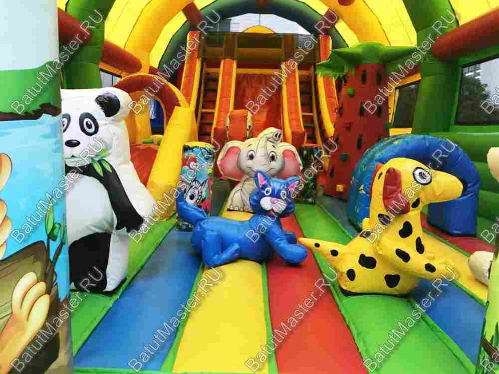 Надувной батут "Страна Сафария" с крышей и высокими горками 13*7*6 м