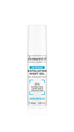 Ночной эксфолиирующий гель - 8% GLYCOLIC, LACTIC& SALICYLIC ACIDS EXFOLIATING NIGHT GEL 40 ml от Elementrè Dermo Cosmetics, Швейцария, выравнивает рельеф и стимулирует обновление кожи, увлажняет и придает сияние
