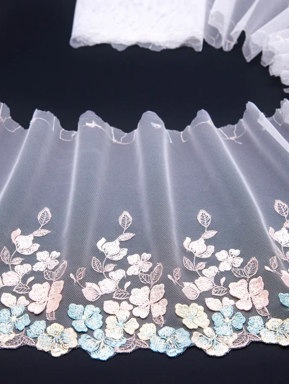 05-128 ОПТ Вышивка на неэл. сетке 20 см, айвори/ментол/желтый (правая)