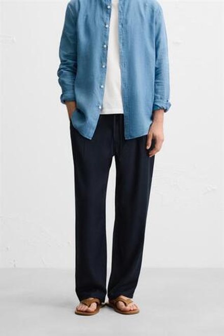 ZARA БРЮКИ RELAXED FIT ИЗ ЛИОЦЕЛЛА, МОРСКОЙ СИНИЙ