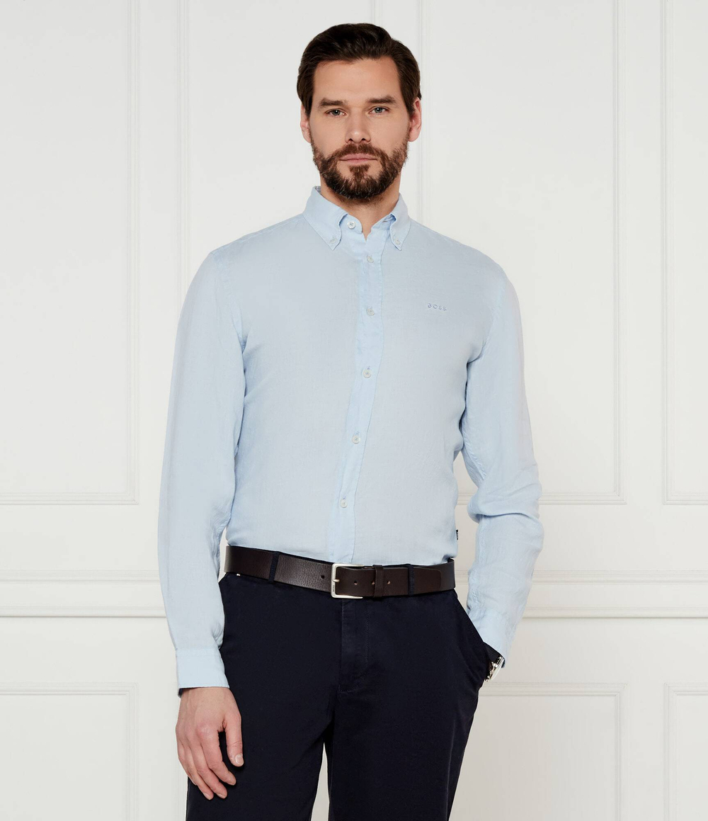 Льняная рубашка H-LIAM-BD-E-C1-243 BOSS BLACK - голубой(50522592)